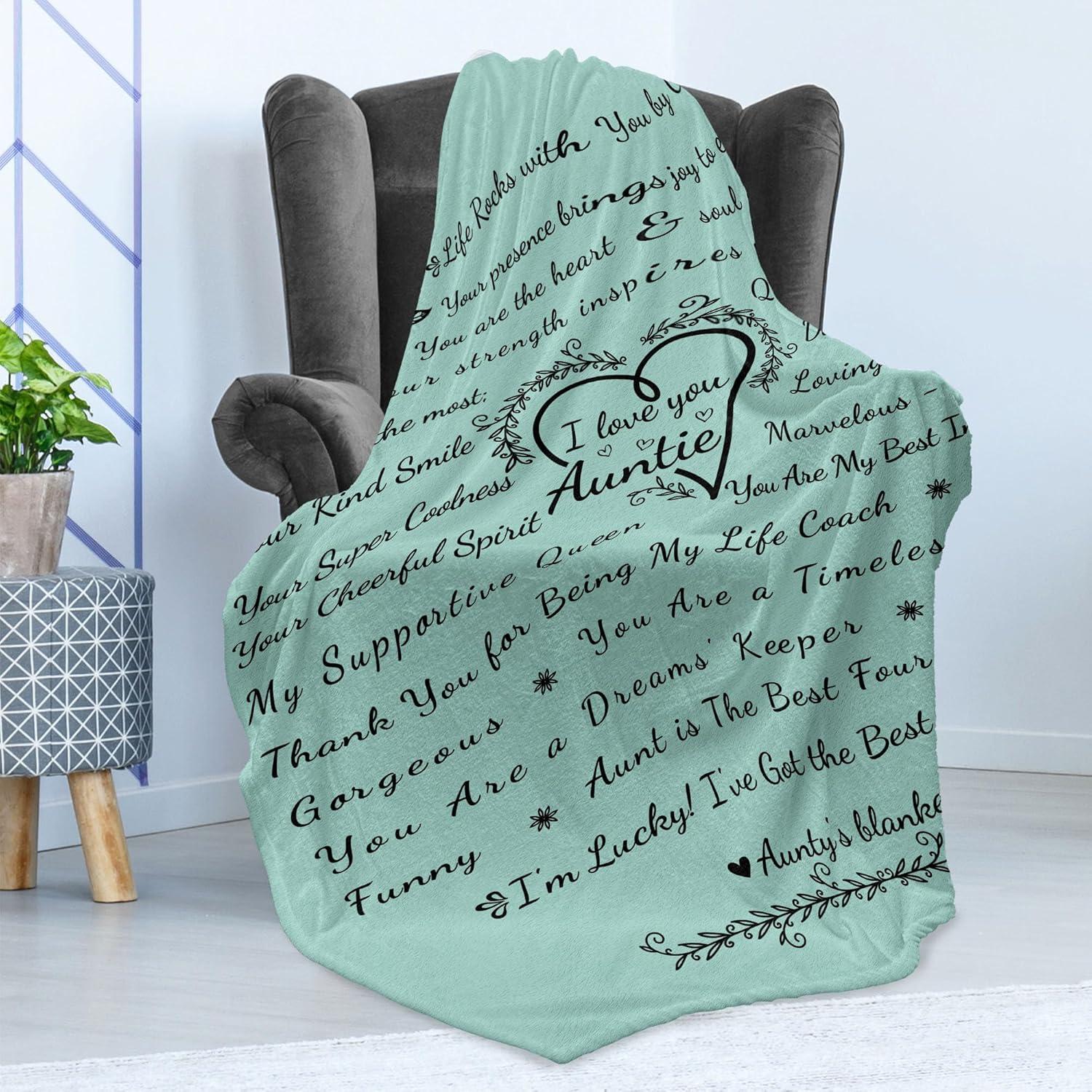 imageAmbesonne Aunt Gift Blanket Custom Best Auntie Present for Birthday amp Christmas from Niece Nephew Flannel Fleece Bed amp Throw Cover Filled with Appreciation Love Words 50 x 70 Jade GreenMint Green