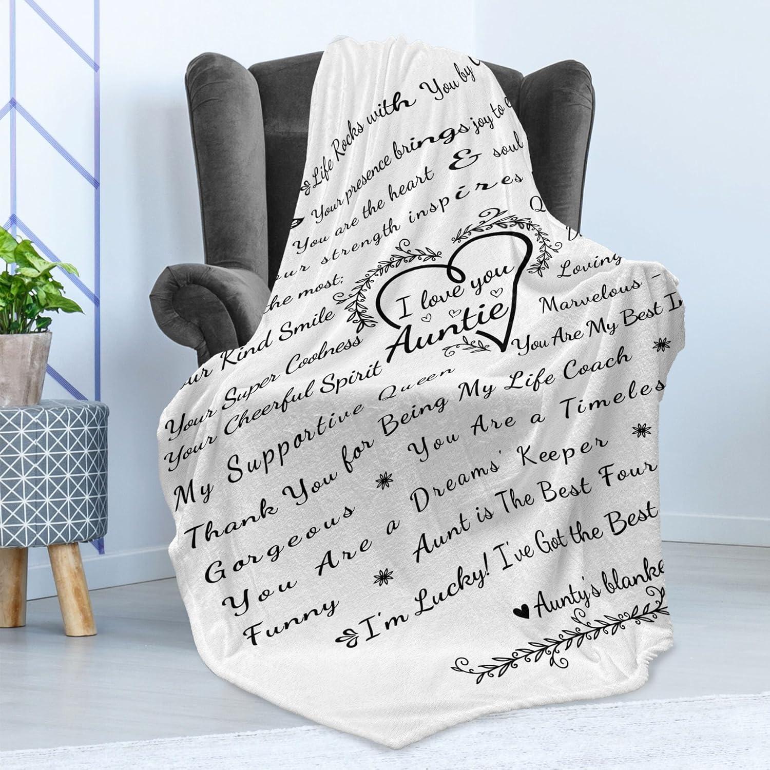 imageAmbesonne Aunt Gift Blanket Custom Best Auntie Present for Birthday amp Christmas from Niece Nephew Flannel Fleece Bed amp Throw Cover Filled with Appreciation Love Words 50 x 70 Jade GreenWhite