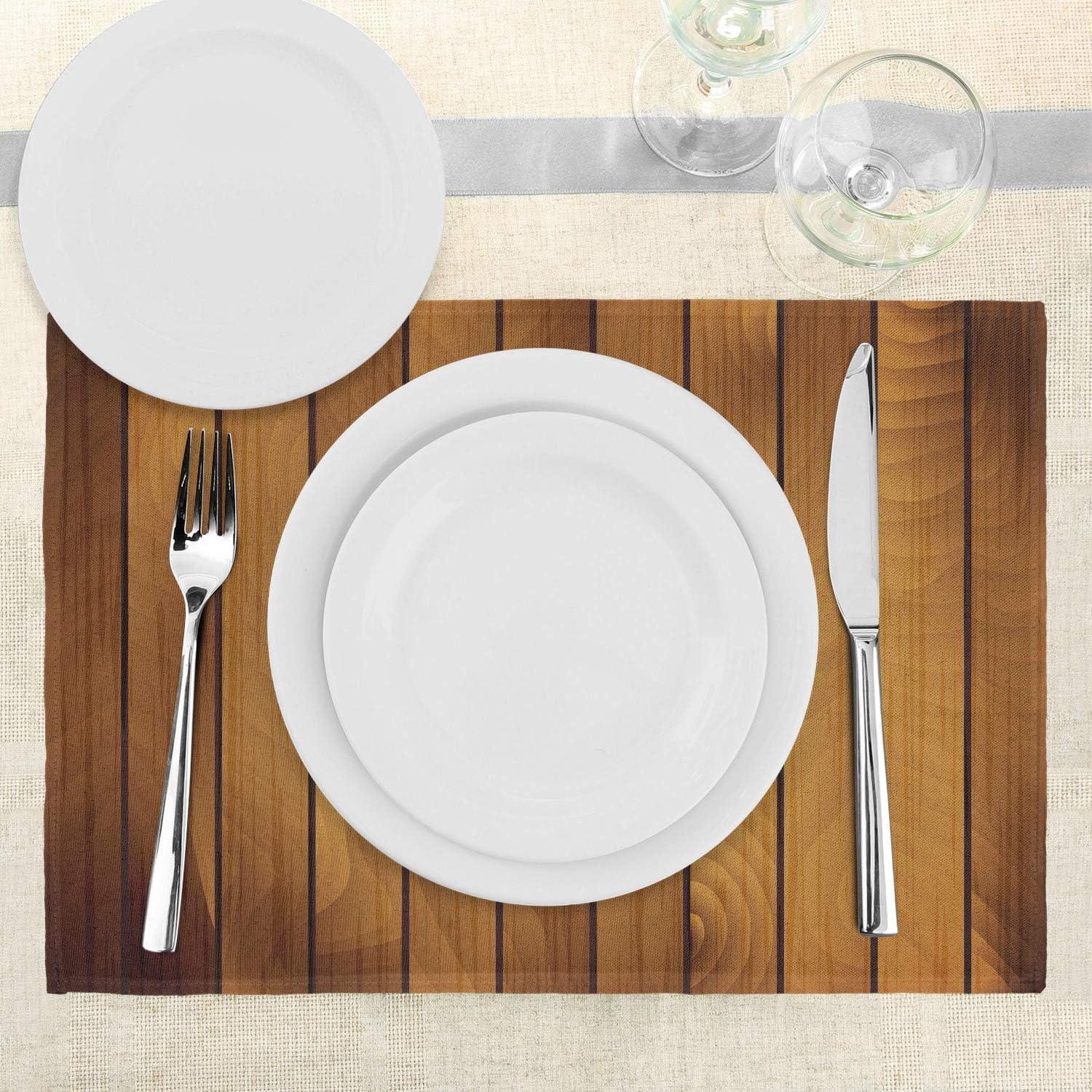 imageAmbesonne Brown Place Mats Set of 4 Wooden Plank Texture Tree Timber Floor Vintage Style Natural Illustration Washable Fabric Placemats for Dining Table Standard Size Dark Brown