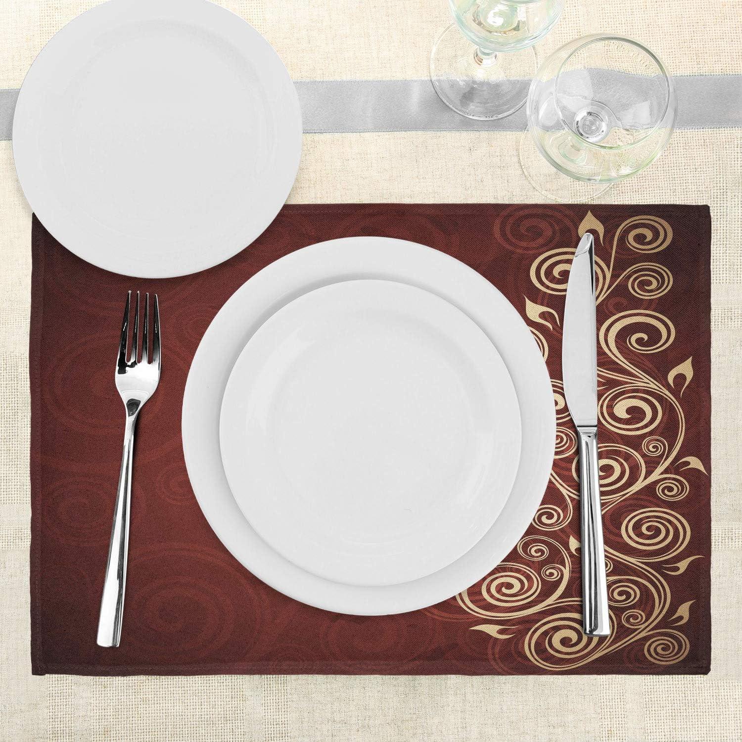imageAmbesonne Burgundy Place Mats Set of 4 Floral Swirls Ivy Image Ombre Details Grunge Backdrop Flower Art Washable Fabric Placemats for Dining Table Standard Size Cream Ruby