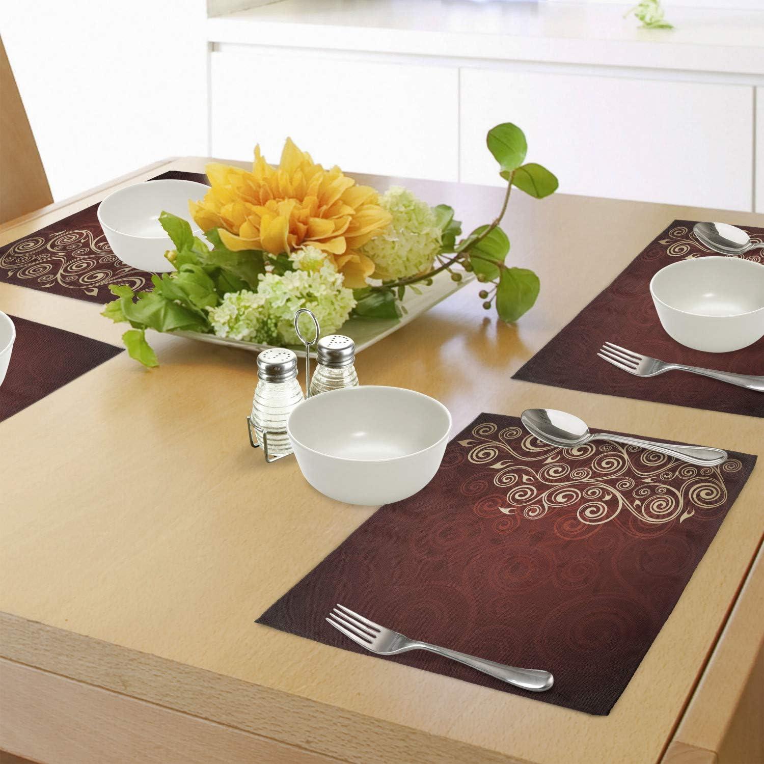 imageAmbesonne Burgundy Place Mats Set of 4 Floral Swirls Ivy Image Ombre Details Grunge Backdrop Flower Art Washable Fabric Placemats for Dining Table Standard Size Cream Ruby