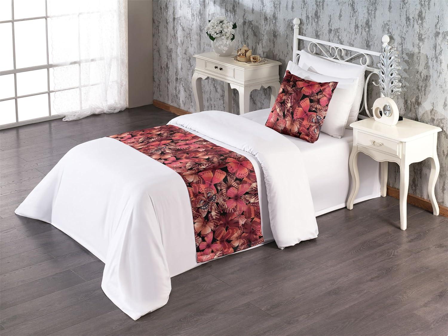 imageAmbesonne Christmas Floral Bed Runner Set Simple Design Botany Pattern Winter Rabbits Snowflakes Circles Decorative Bedding Scarf and a Pillow Sham for Hotels Homes Twin Dark Sea Green WhiteCoral Pale Ruby and Burgundy