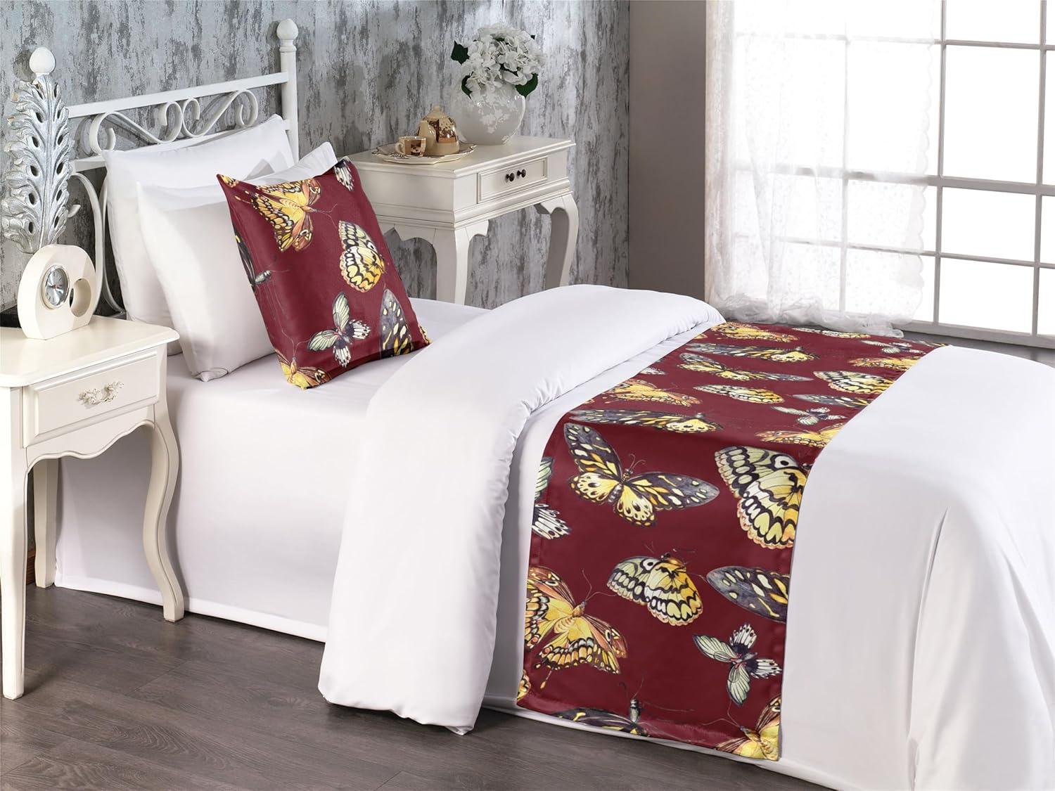 imageAmbesonne Christmas Floral Bed Runner Set Simple Design Botany Pattern Winter Rabbits Snowflakes Circles Decorative Bedding Scarf and a Pillow Sham for Hotels Homes Twin Dark Sea Green WhiteMustard Burgundy and Grey