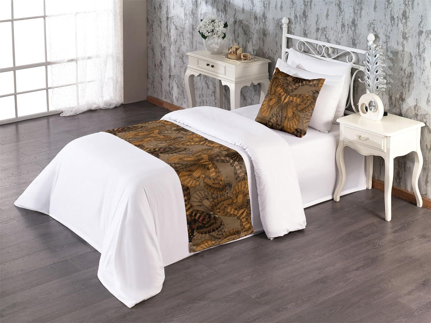 imageAmbesonne Christmas Floral Bed Runner Set Simple Design Botany Pattern Winter Rabbits Snowflakes Circles Decorative Bedding Scarf and a Pillow Sham for Hotels Homes Twin Dark Sea Green WhitePale Caramel and Ginger