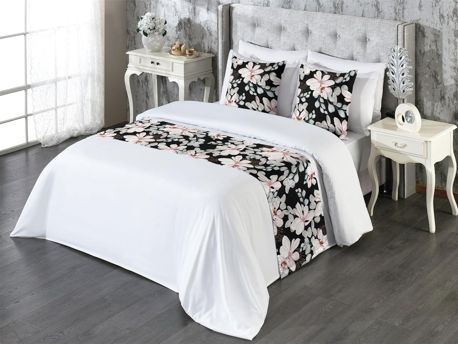 imageAmbesonne Christmas Floral Bed Runner Set Simple Design Botany Pattern Winter Rabbits Snowflakes Circles Decorative Bedding Scarf and a Pillow Sham for Hotels Homes Twin Dark Sea Green WhitePale Salmon and Sea Green