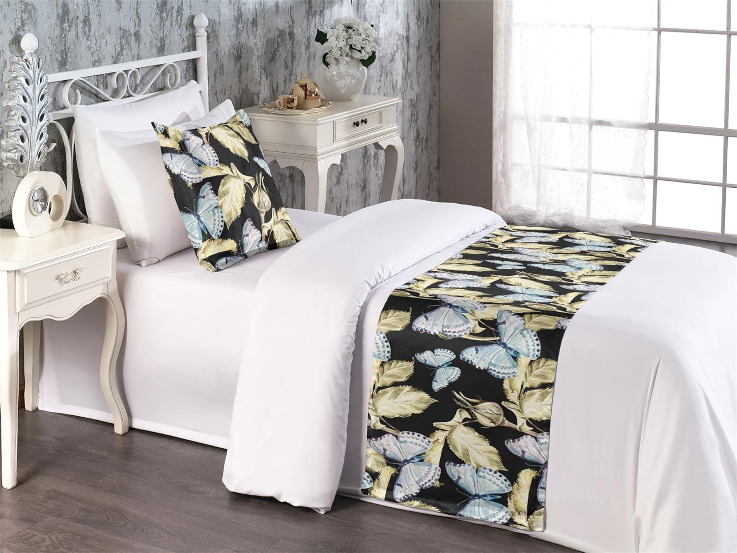 imageAmbesonne Christmas Floral Bed Runner Set Simple Design Botany Pattern Winter Rabbits Snowflakes Circles Decorative Bedding Scarf and a Pillow Sham for Hotels Homes Twin Dark Sea Green WhiteBlue Grey Khaki Black