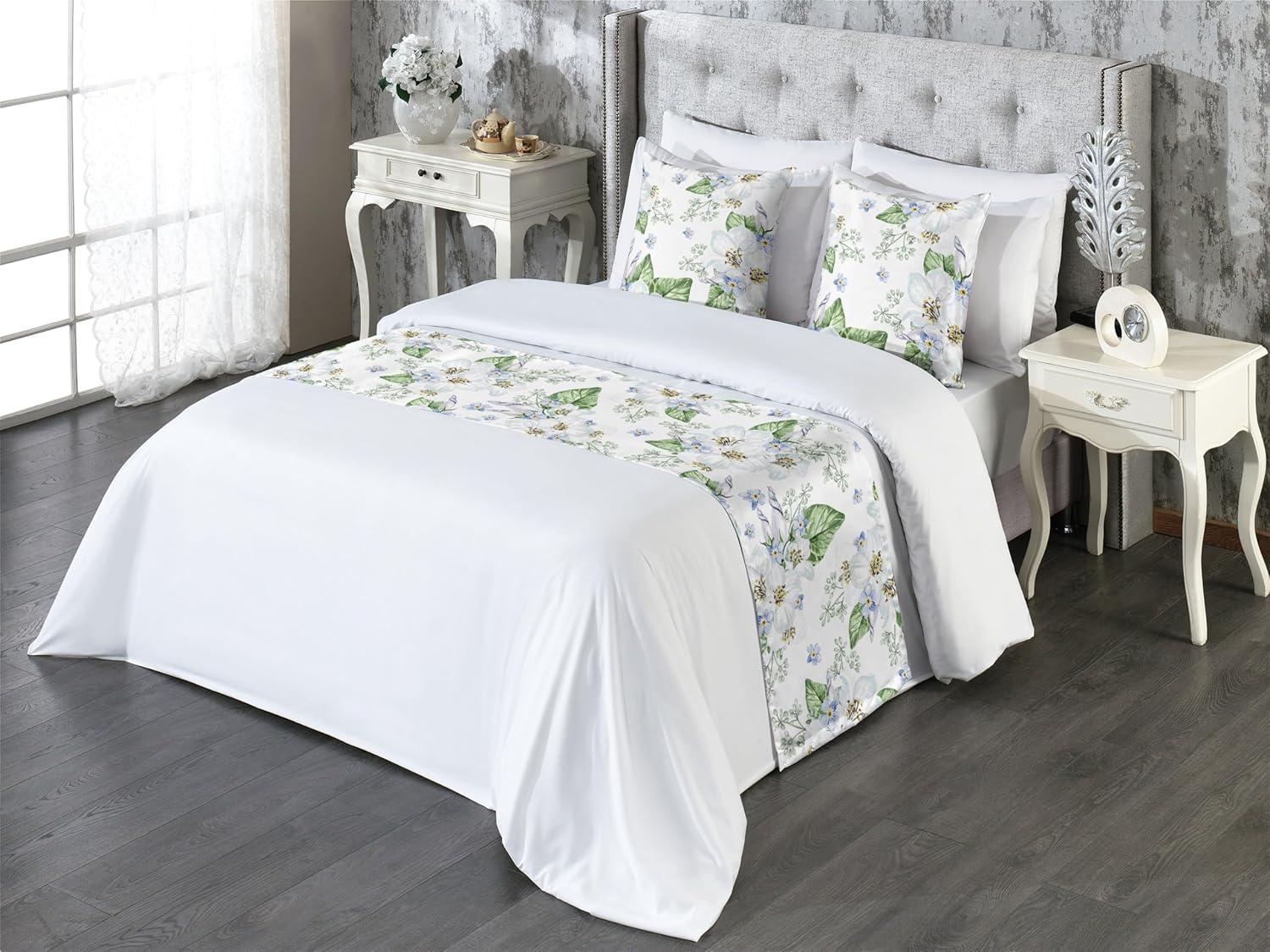 imageAmbesonne Christmas Floral Bed Runner Set Simple Design Botany Pattern Winter Rabbits Snowflakes Circles Decorative Bedding Scarf and a Pillow Sham for Hotels Homes Twin Dark Sea Green WhiteFern Green and Soft Blue
