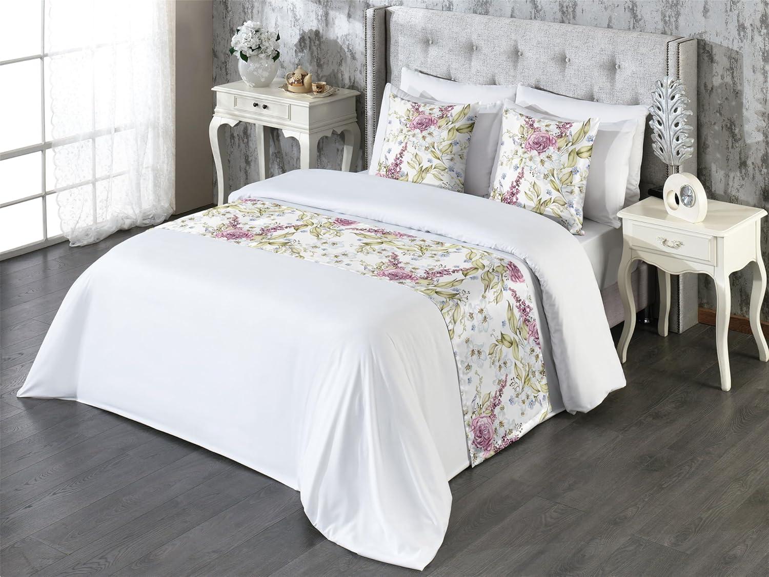 imageAmbesonne Christmas Floral Bed Runner Set Simple Design Botany Pattern Winter Rabbits Snowflakes Circles Decorative Bedding Scarf and a Pillow Sham for Hotels Homes Twin Dark Sea Green WhitePale Fuchsia Pale Green