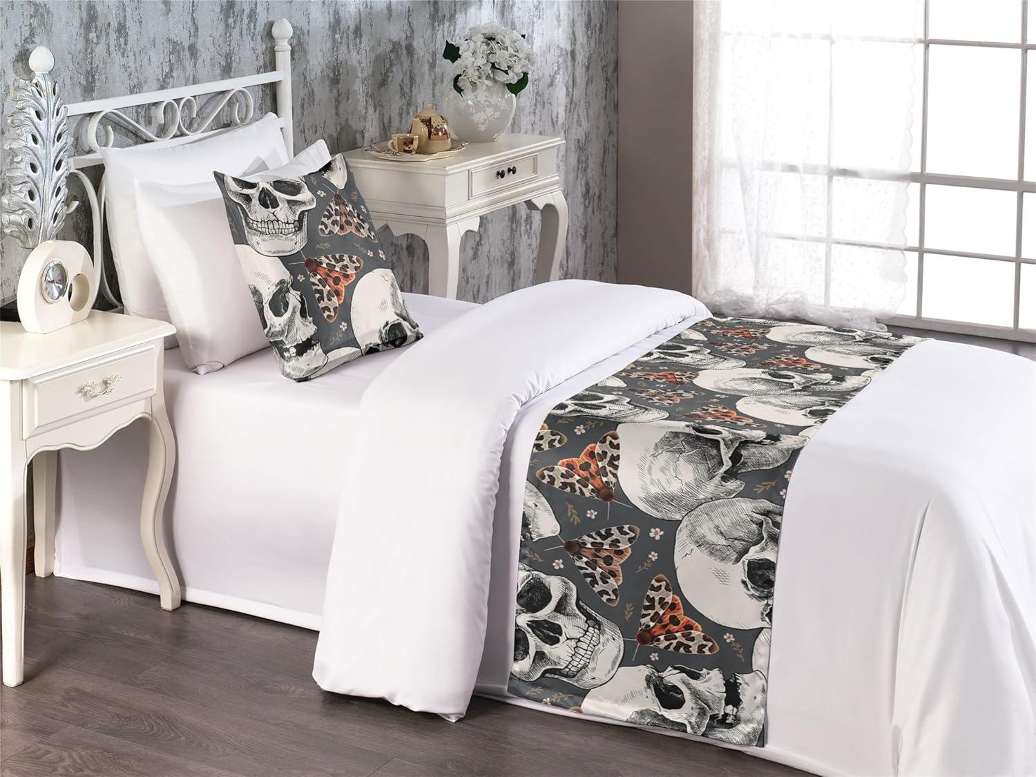imageAmbesonne Christmas Floral Bed Runner Set Simple Design Botany Pattern Winter Rabbits Snowflakes Circles Decorative Bedding Scarf and a Pillow Sham for Hotels Homes Twin Dark Sea Green WhiteOff White Ginger Grey