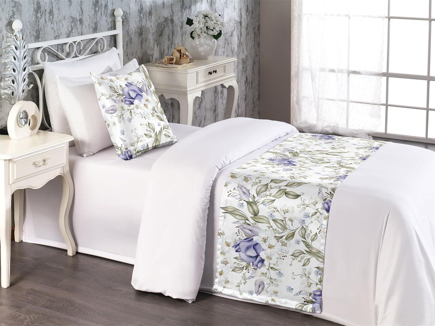 imageAmbesonne Christmas Floral Bed Runner Set Simple Design Botany Pattern Winter Rabbits Snowflakes Circles Decorative Bedding Scarf and a Pillow Sham for Hotels Homes Twin Dark Sea Green WhiteLavender Blue Sage Green