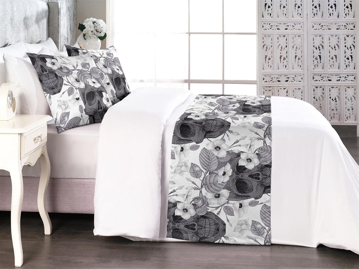 imageAmbesonne Christmas Floral Bed Runner Set Simple Design Botany Pattern Winter Rabbits Snowflakes Circles Decorative Bedding Scarf and a Pillow Sham for Hotels Homes Twin Dark Sea Green WhiteDark Grey White