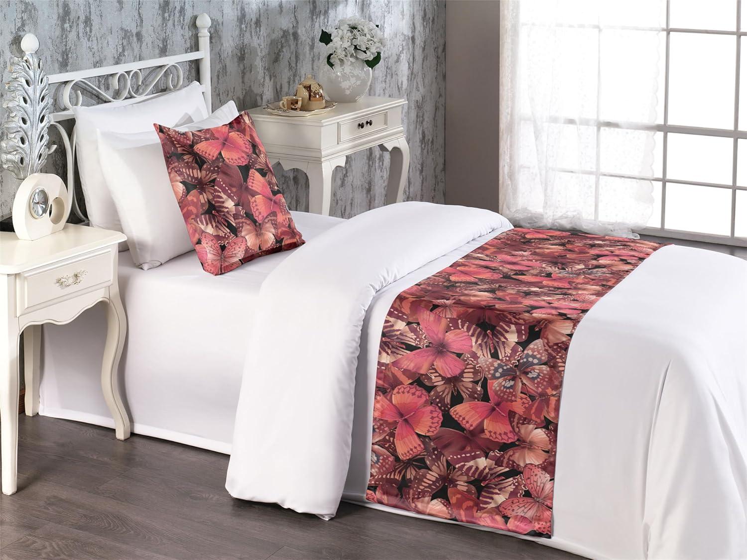 imageAmbesonne Christmas Floral Bed Runner Set Simple Design Botany Pattern Winter Rabbits Snowflakes Circles Decorative Bedding Scarf and a Pillow Sham for Hotels Homes Twin Dark Sea Green WhiteCoral Pale Ruby and Burgundy
