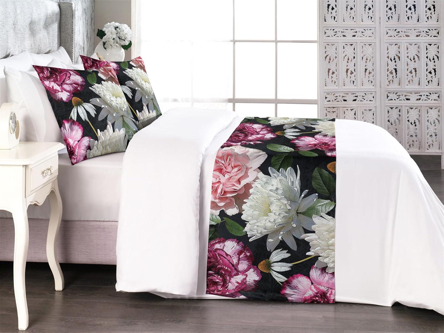 imageAmbesonne Christmas Floral Bed Runner Set Simple Design Botany Pattern Winter Rabbits Snowflakes Circles Decorative Bedding Scarf and a Pillow Sham for Hotels Homes Twin Dark Sea Green WhiteForest Green and Pink