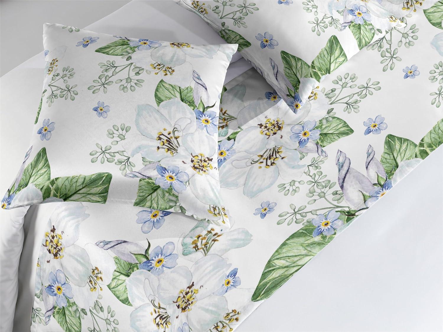 imageAmbesonne Christmas Floral Bed Runner Set Simple Design Botany Pattern Winter Rabbits Snowflakes Circles Decorative Bedding Scarf and a Pillow Sham for Hotels Homes Twin Dark Sea Green WhiteFern Green and Soft Blue