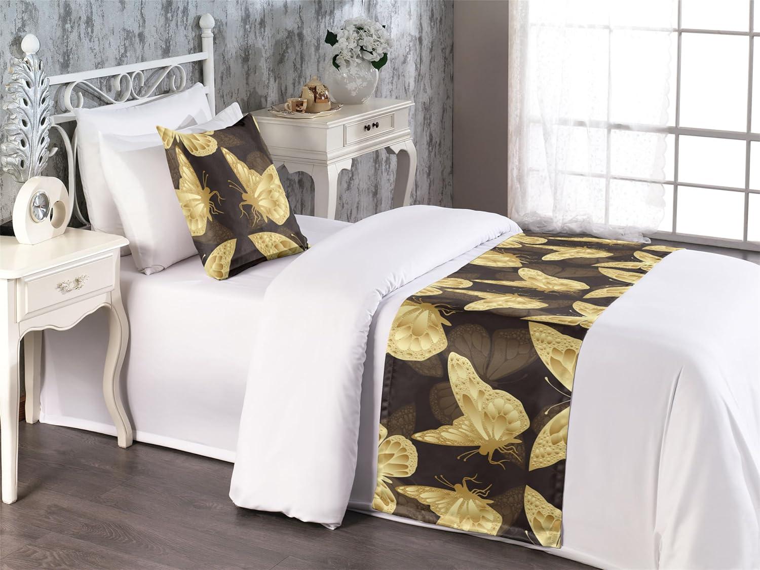 imageAmbesonne Christmas Floral Bed Runner Set Simple Design Botany Pattern Winter Rabbits Snowflakes Circles Decorative Bedding Scarf and a Pillow Sham for Hotels Homes Twin Dark Sea Green WhiteMustard Brown