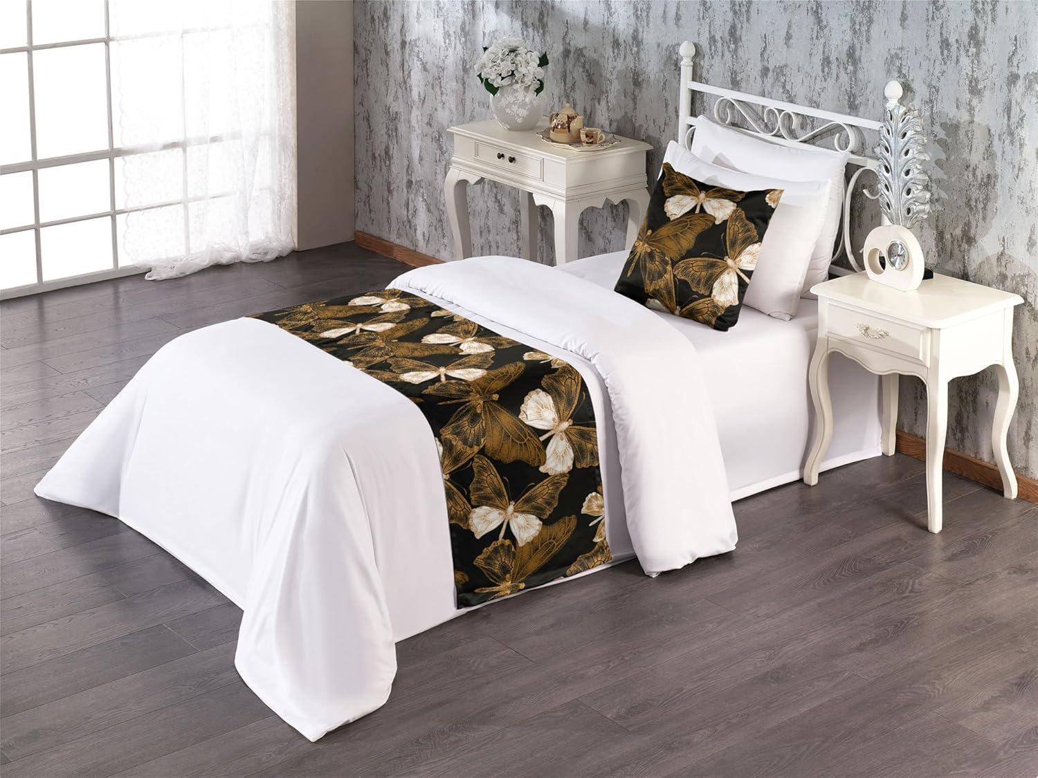 imageAmbesonne Christmas Floral Bed Runner Set Simple Design Botany Pattern Winter Rabbits Snowflakes Circles Decorative Bedding Scarf and a Pillow Sham for Hotels Homes Twin Dark Sea Green WhiteDark Mustard and Caramel