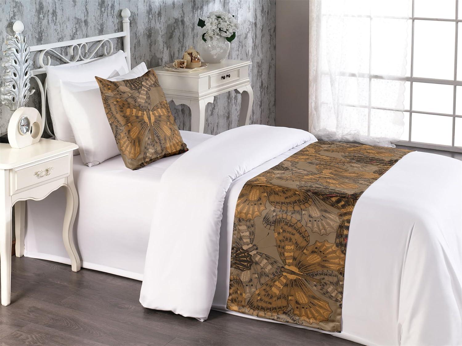 imageAmbesonne Christmas Floral Bed Runner Set Simple Design Botany Pattern Winter Rabbits Snowflakes Circles Decorative Bedding Scarf and a Pillow Sham for Hotels Homes Twin Dark Sea Green WhitePale Caramel and Ginger