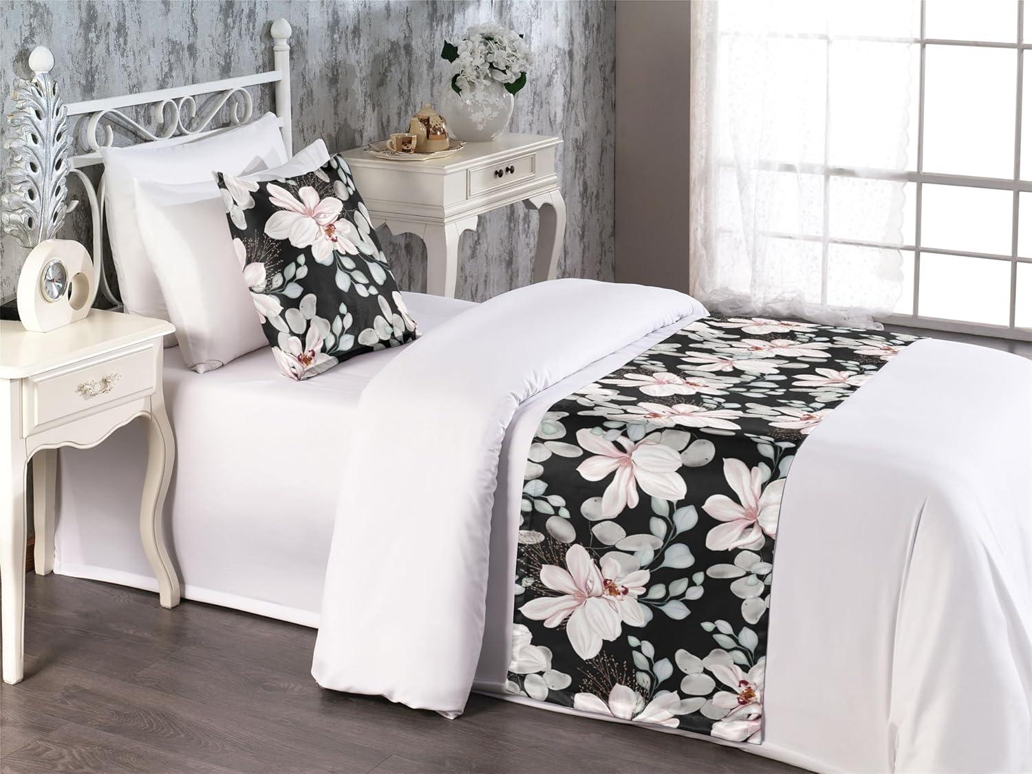 imageAmbesonne Christmas Floral Bed Runner Set Simple Design Botany Pattern Winter Rabbits Snowflakes Circles Decorative Bedding Scarf and a Pillow Sham for Hotels Homes Twin Dark Sea Green WhitePale Salmon and Sea Green