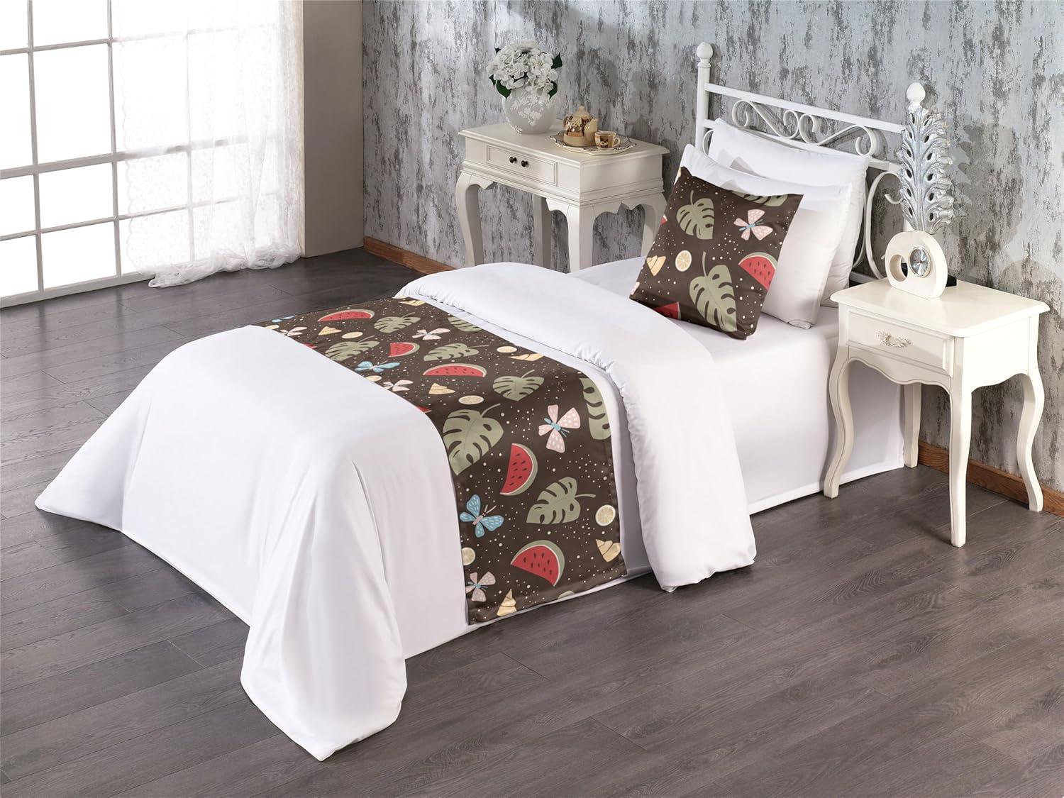 imageAmbesonne Christmas Floral Bed Runner Set Simple Design Botany Pattern Winter Rabbits Snowflakes Circles Decorative Bedding Scarf and a Pillow Sham for Hotels Homes Twin Dark Sea Green WhiteRed Sage Green Brown