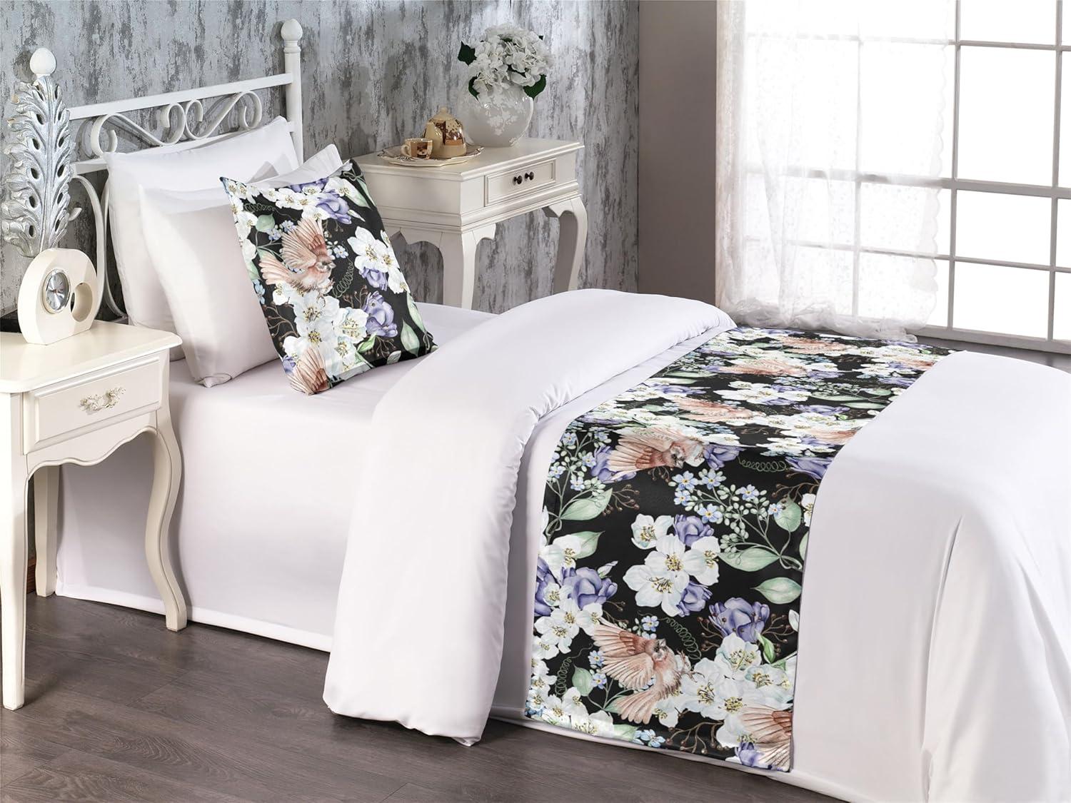 imageAmbesonne Christmas Floral Bed Runner Set Simple Design Botany Pattern Winter Rabbits Snowflakes Circles Decorative Bedding Scarf and a Pillow Sham for Hotels Homes Twin Dark Sea Green WhiteLavender Blue Multicolor