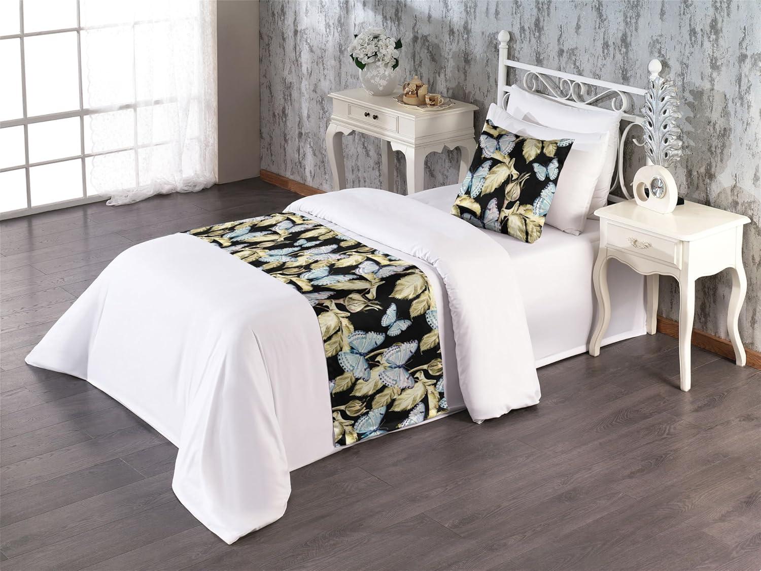 imageAmbesonne Christmas Floral Bed Runner Set Simple Design Botany Pattern Winter Rabbits Snowflakes Circles Decorative Bedding Scarf and a Pillow Sham for Hotels Homes Twin Dark Sea Green WhiteBlue Grey Khaki Black