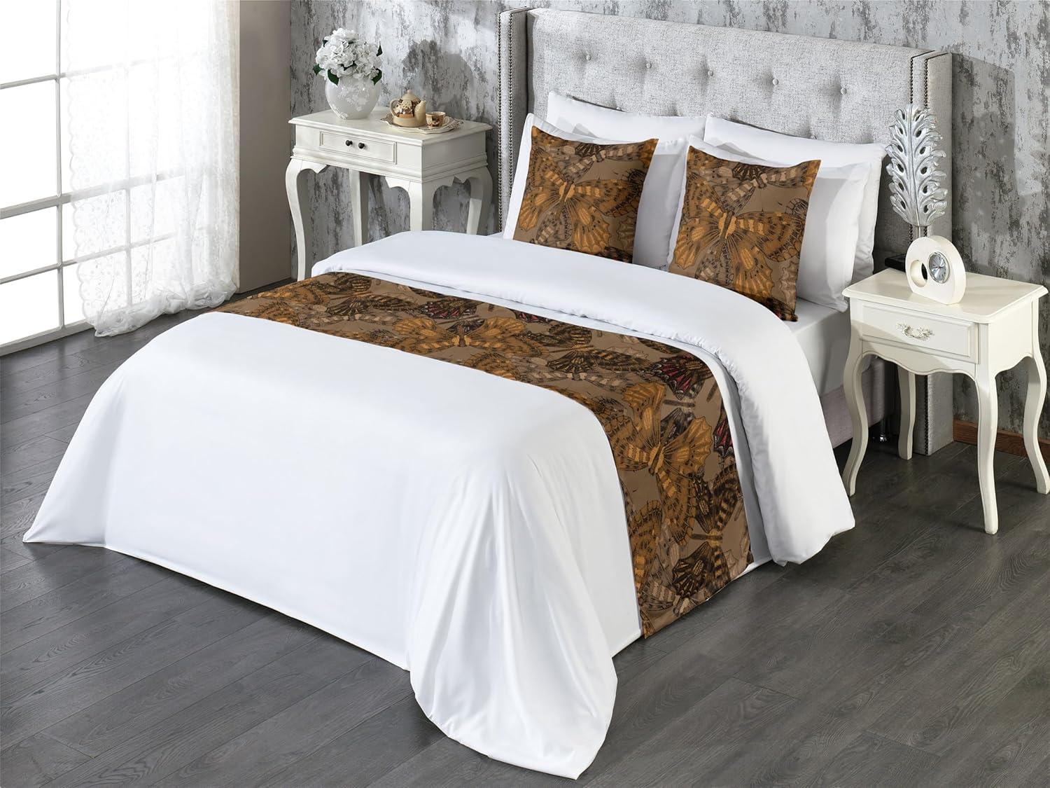 imageAmbesonne Christmas Floral Bed Runner Set Simple Design Botany Pattern Winter Rabbits Snowflakes Circles Decorative Bedding Scarf and a Pillow Sham for Hotels Homes Twin Dark Sea Green WhitePale Caramel and Ginger