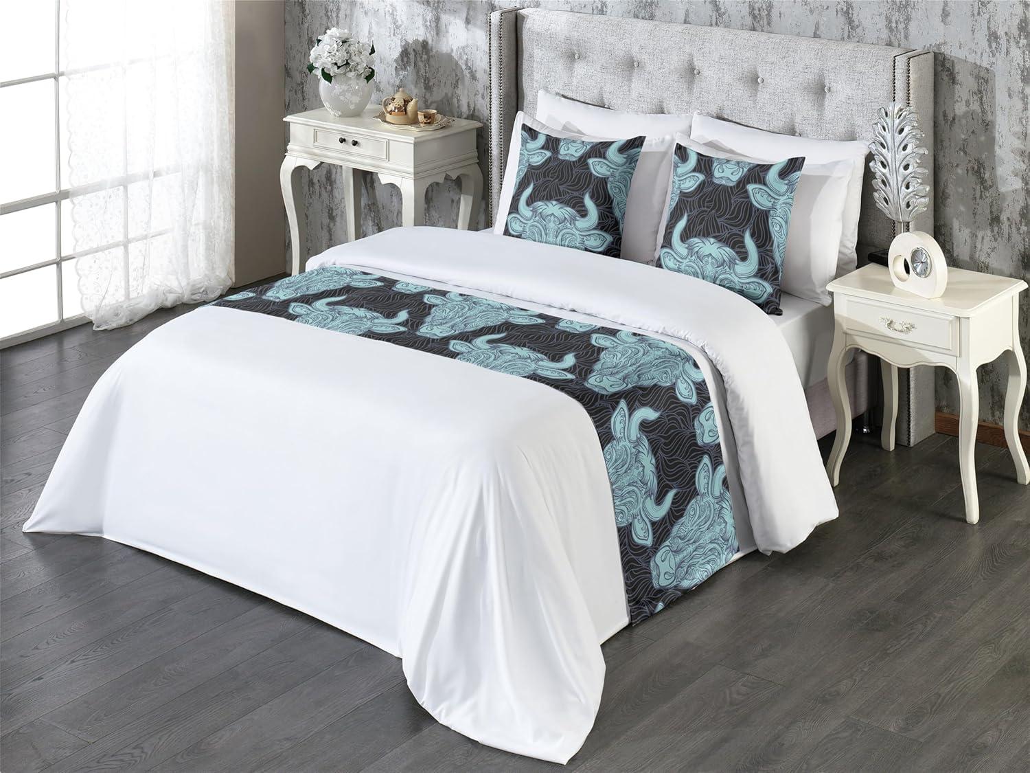 imageAmbesonne Christmas Floral Bed Runner Set Simple Design Botany Pattern Winter Rabbits Snowflakes Circles Decorative Bedding Scarf and a Pillow Sham for Hotels Homes Twin Dark Sea Green WhitePale Seafoam Dark Indigo