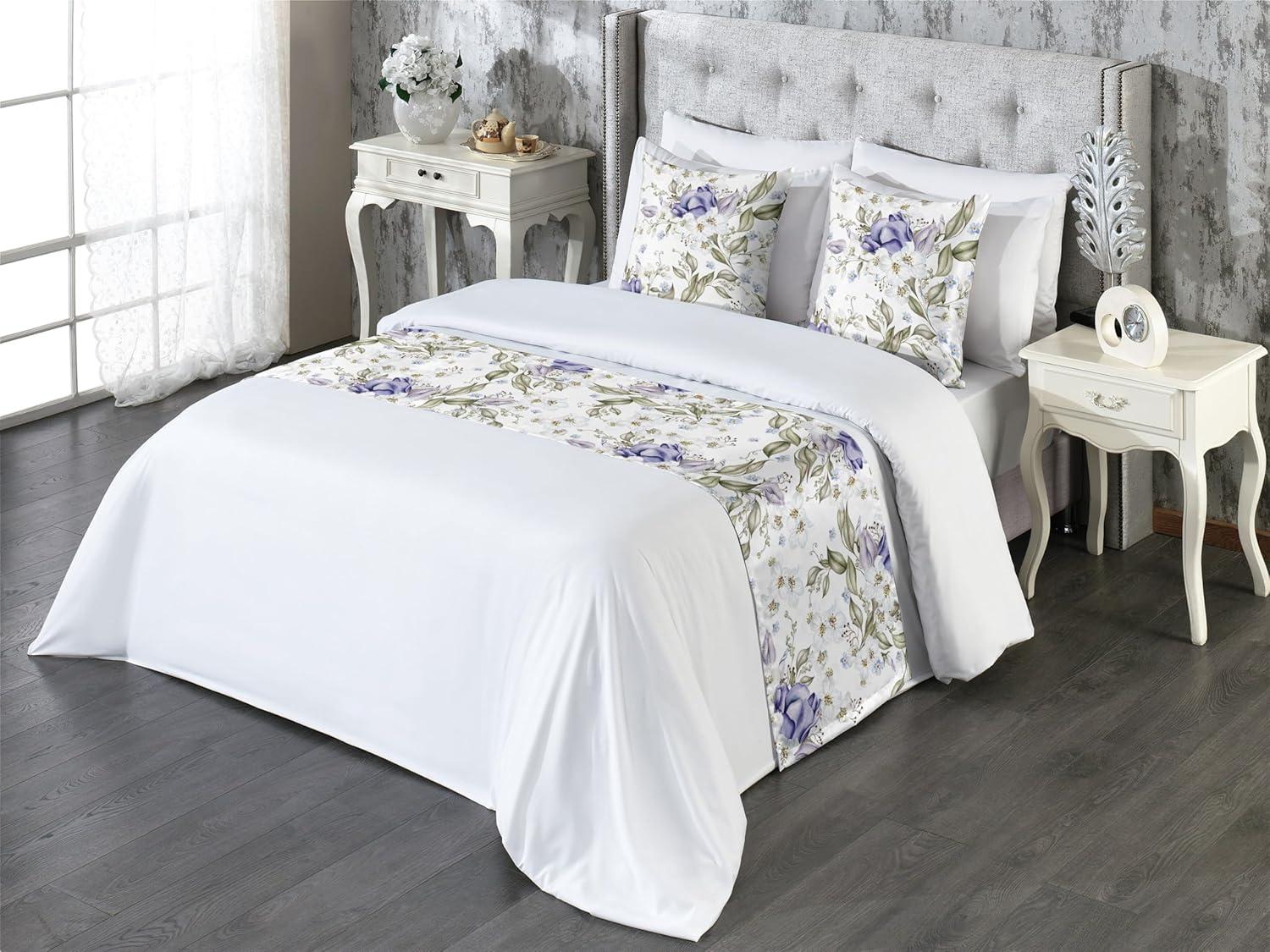 imageAmbesonne Christmas Floral Bed Runner Set Simple Design Botany Pattern Winter Rabbits Snowflakes Circles Decorative Bedding Scarf and a Pillow Sham for Hotels Homes Twin Dark Sea Green WhiteLavender Blue Sage Green