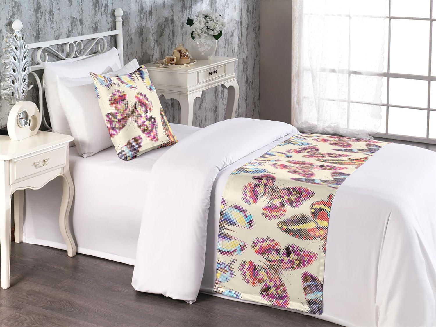 imageAmbesonne Christmas Floral Bed Runner Set Simple Design Botany Pattern Winter Rabbits Snowflakes Circles Decorative Bedding Scarf and a Pillow Sham for Hotels Homes Twin Dark Sea Green WhiteEggshell Multicolor