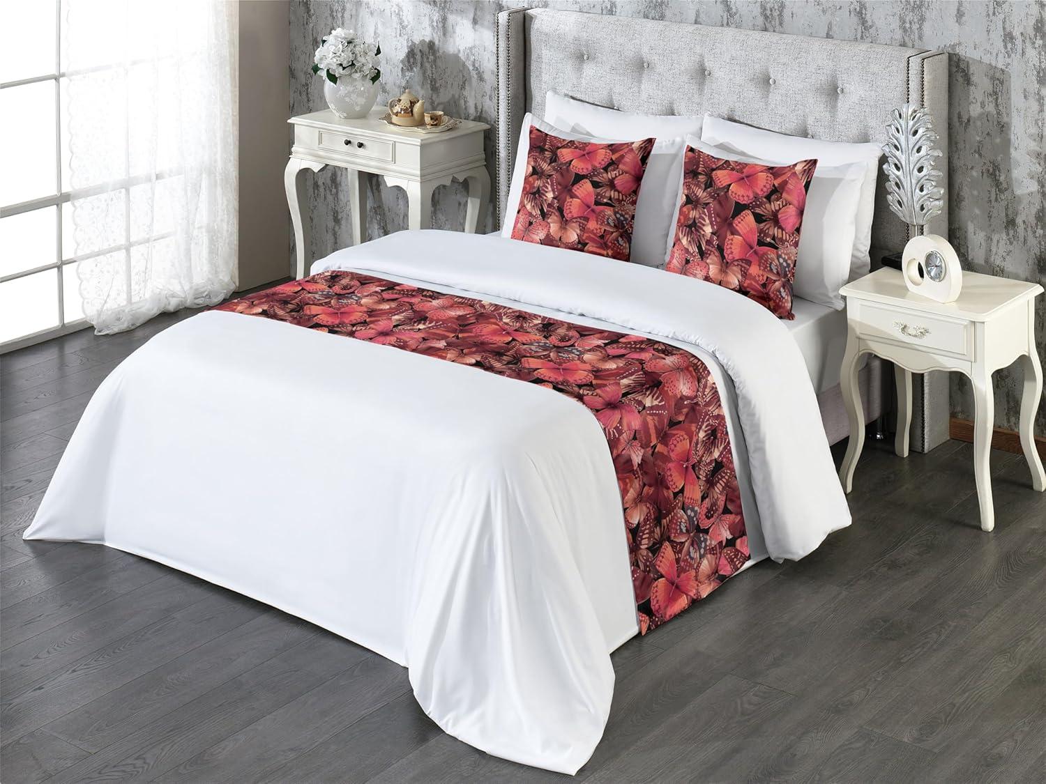imageAmbesonne Christmas Floral Bed Runner Set Simple Design Botany Pattern Winter Rabbits Snowflakes Circles Decorative Bedding Scarf and a Pillow Sham for Hotels Homes Twin Dark Sea Green WhiteCoral Pale Ruby and Burgundy