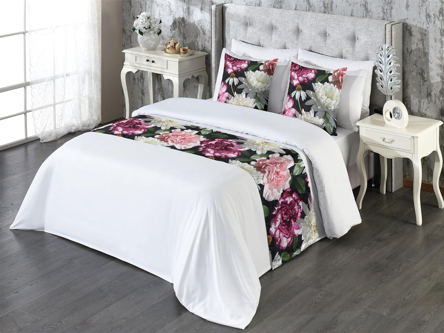 imageAmbesonne Christmas Floral Bed Runner Set Simple Design Botany Pattern Winter Rabbits Snowflakes Circles Decorative Bedding Scarf and a Pillow Sham for Hotels Homes Twin Dark Sea Green WhiteForest Green and Pink
