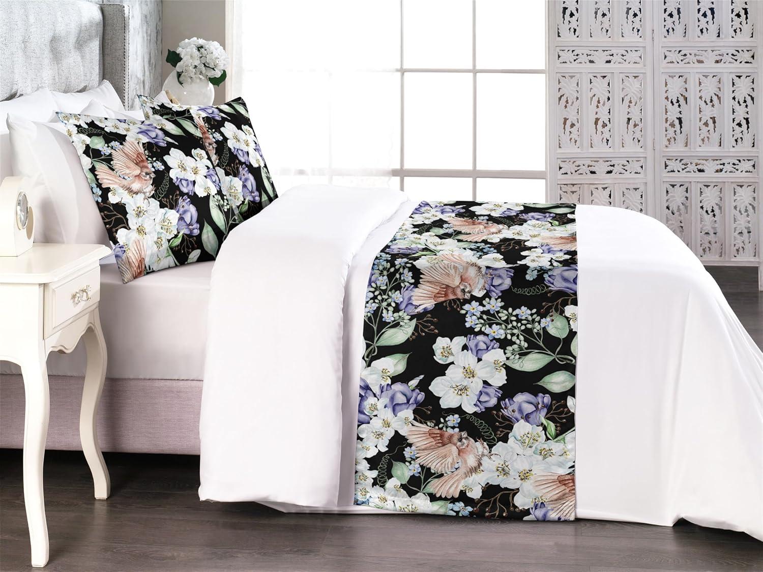 imageAmbesonne Christmas Floral Bed Runner Set Simple Design Botany Pattern Winter Rabbits Snowflakes Circles Decorative Bedding Scarf and a Pillow Sham for Hotels Homes Twin Dark Sea Green WhiteLavender Blue Multicolor