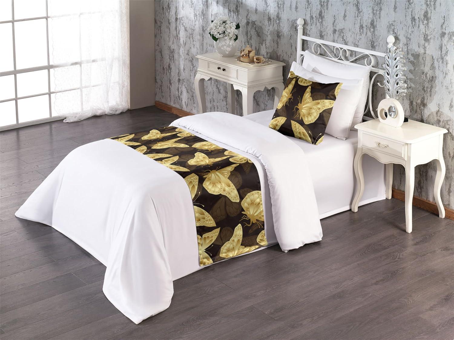 imageAmbesonne Christmas Floral Bed Runner Set Simple Design Botany Pattern Winter Rabbits Snowflakes Circles Decorative Bedding Scarf and a Pillow Sham for Hotels Homes Twin Dark Sea Green WhiteMustard Brown