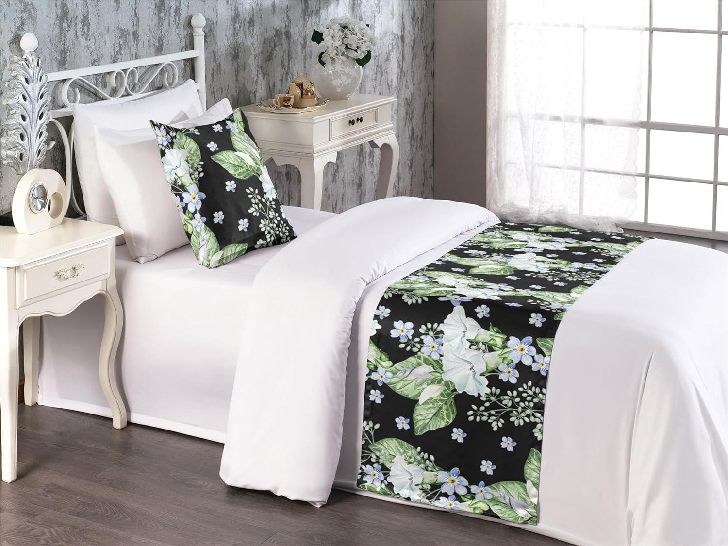 imageAmbesonne Christmas Floral Bed Runner Set Simple Design Botany Pattern Winter Rabbits Snowflakes Circles Decorative Bedding Scarf and a Pillow Sham for Hotels Homes Twin Dark Sea Green WhiteOlive Green Ceil Blue