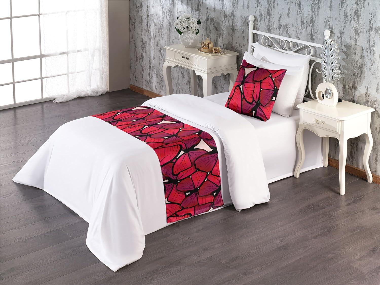 imageAmbesonne Christmas Floral Bed Runner Set Simple Design Botany Pattern Winter Rabbits Snowflakes Circles Decorative Bedding Scarf and a Pillow Sham for Hotels Homes Twin Dark Sea Green WhiteDark Coral Blue Violet
