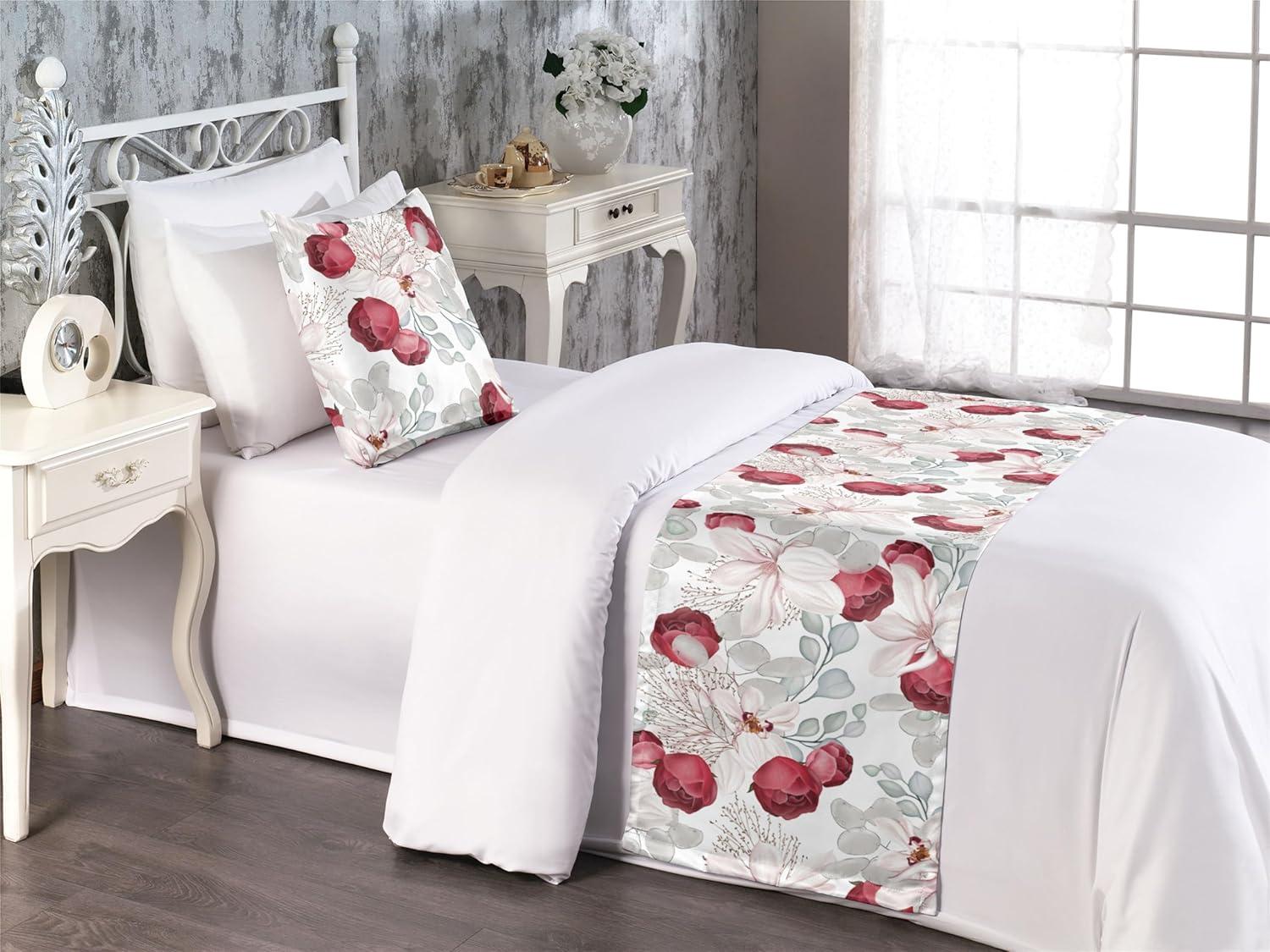 imageAmbesonne Christmas Floral Bed Runner Set Simple Design Botany Pattern Winter Rabbits Snowflakes Circles Decorative Bedding Scarf and a Pillow Sham for Hotels Homes Twin Dark Sea Green WhitePale Ruby White and Dust