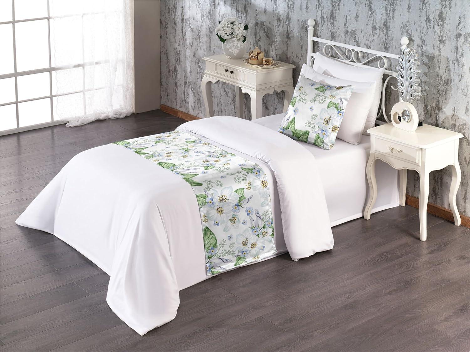 imageAmbesonne Christmas Floral Bed Runner Set Simple Design Botany Pattern Winter Rabbits Snowflakes Circles Decorative Bedding Scarf and a Pillow Sham for Hotels Homes Twin Dark Sea Green WhiteFern Green and Soft Blue
