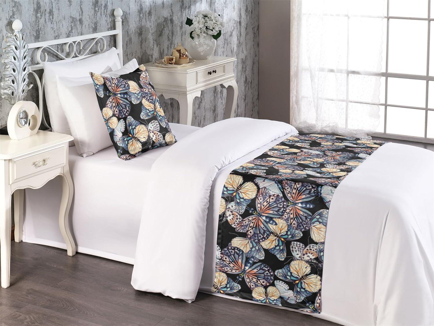 imageAmbesonne Christmas Floral Bed Runner Set Simple Design Botany Pattern Winter Rabbits Snowflakes Circles Decorative Bedding Scarf and a Pillow Sham for Hotels Homes Twin Dark Sea Green WhiteCream Dark Indigo and Black