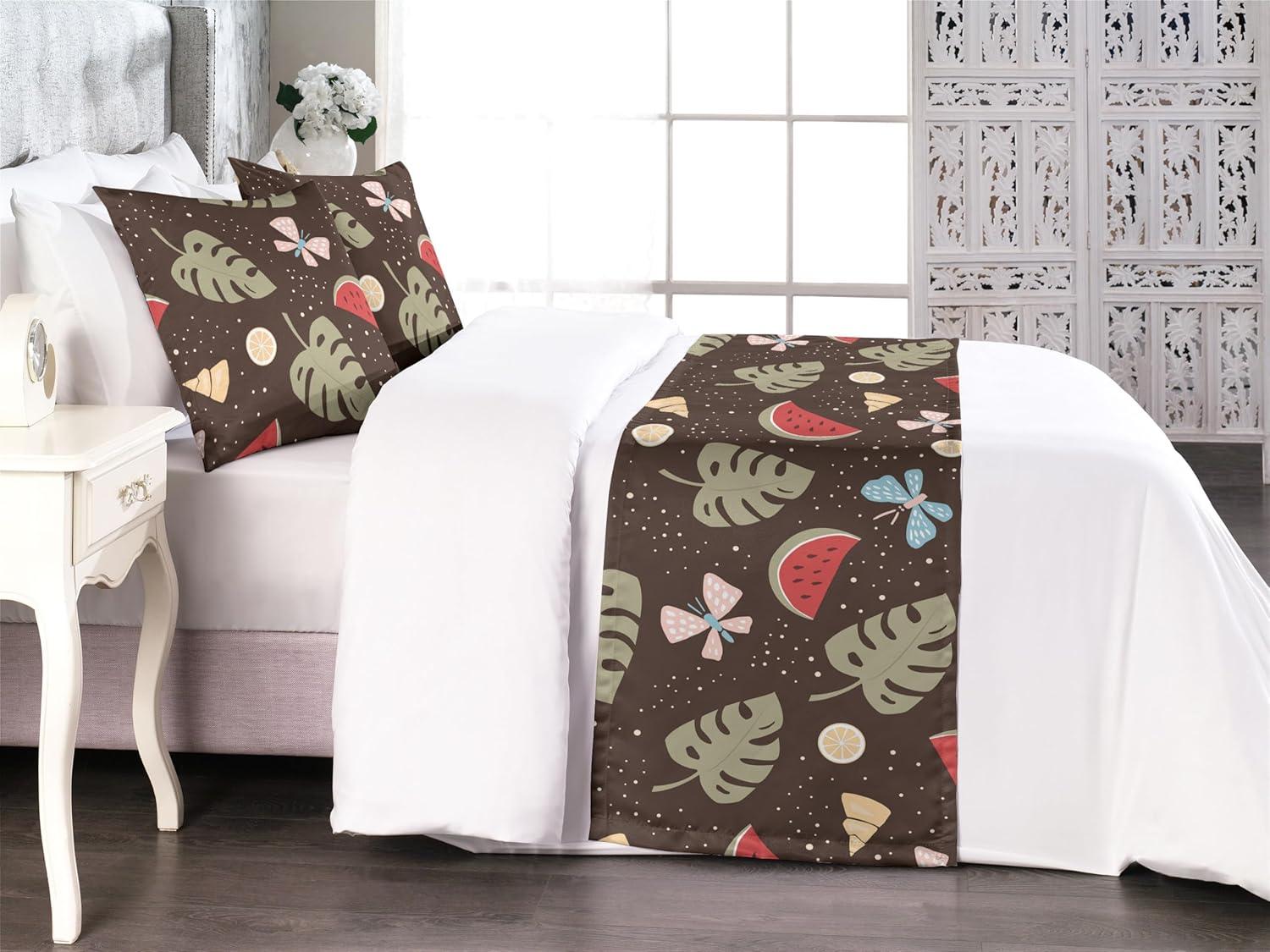 imageAmbesonne Christmas Floral Bed Runner Set Simple Design Botany Pattern Winter Rabbits Snowflakes Circles Decorative Bedding Scarf and a Pillow Sham for Hotels Homes Twin Dark Sea Green WhiteRed Sage Green Brown