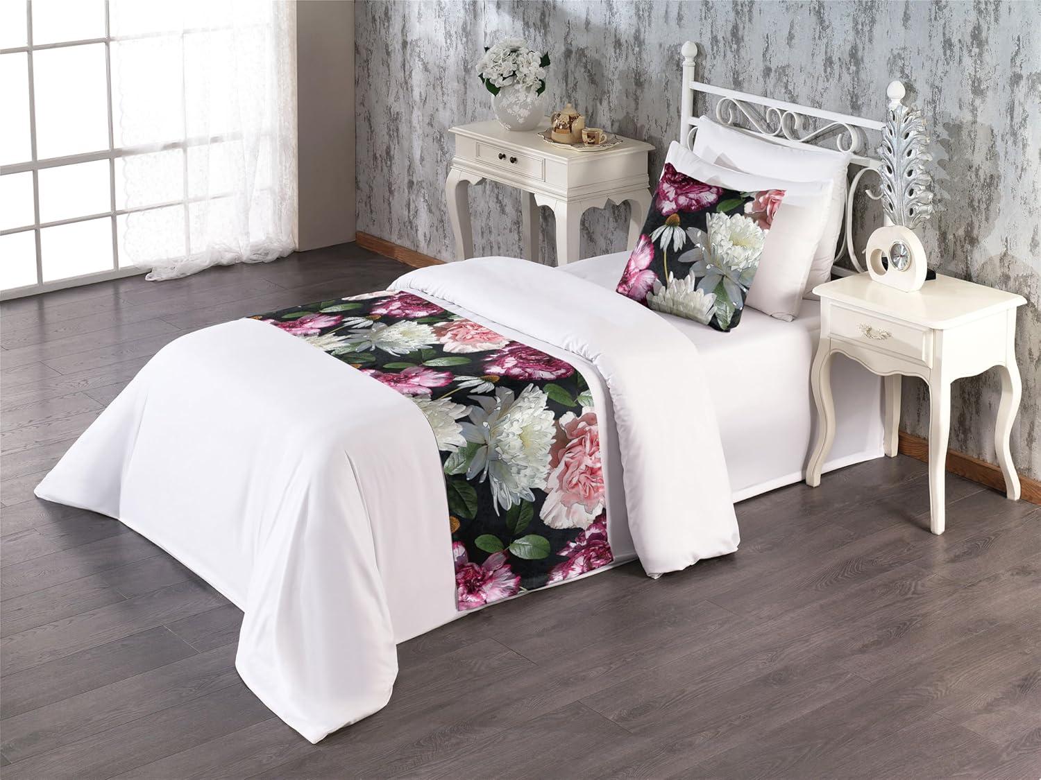 imageAmbesonne Christmas Floral Bed Runner Set Simple Design Botany Pattern Winter Rabbits Snowflakes Circles Decorative Bedding Scarf and a Pillow Sham for Hotels Homes Twin Dark Sea Green WhiteForest Green and Pink