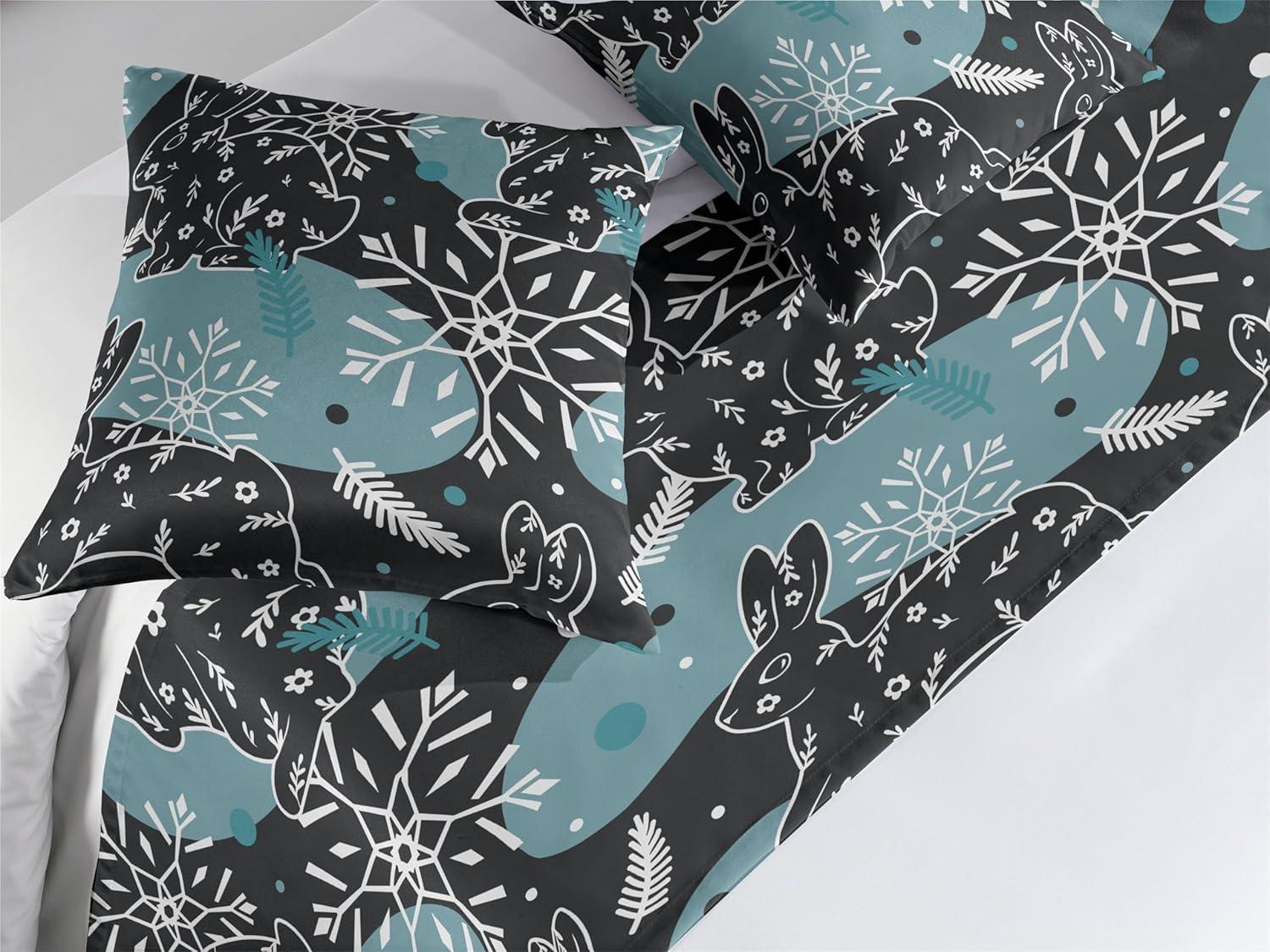 imageAmbesonne Christmas Floral Bed Runner Set Simple Design Botany Pattern Winter Rabbits Snowflakes Circles Decorative Bedding Scarf and a Pillow Sham for Hotels Homes Twin Dark Sea Green WhiteDark Sea Green White