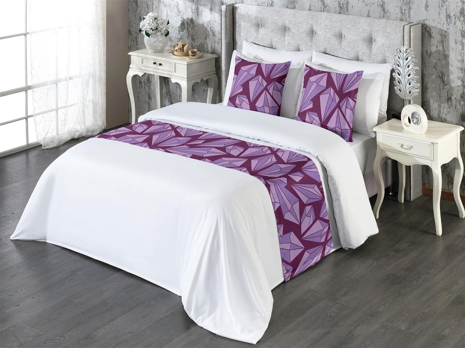 imageAmbesonne Christmas Floral Bed Runner Set Simple Design Botany Pattern Winter Rabbits Snowflakes Circles Decorative Bedding Scarf and a Pillow Sham for Hotels Homes Twin Dark Sea Green WhiteLavender Lilac and Plum