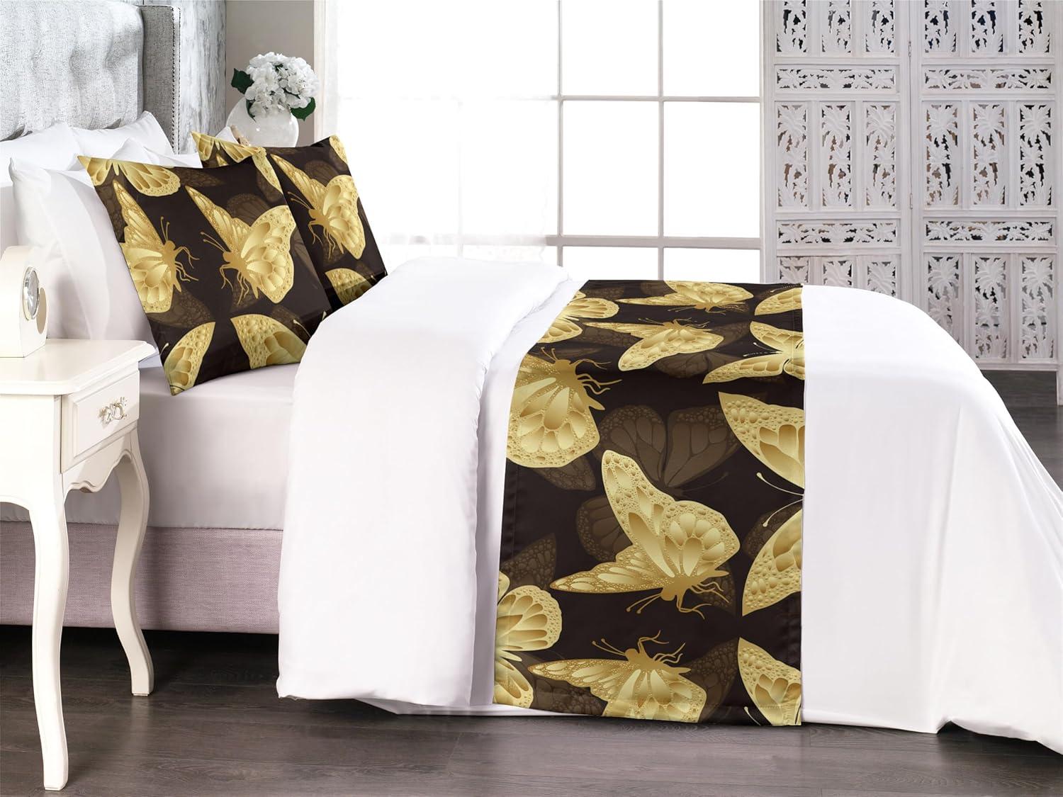 imageAmbesonne Christmas Floral Bed Runner Set Simple Design Botany Pattern Winter Rabbits Snowflakes Circles Decorative Bedding Scarf and a Pillow Sham for Hotels Homes Twin Dark Sea Green WhiteMustard Brown
