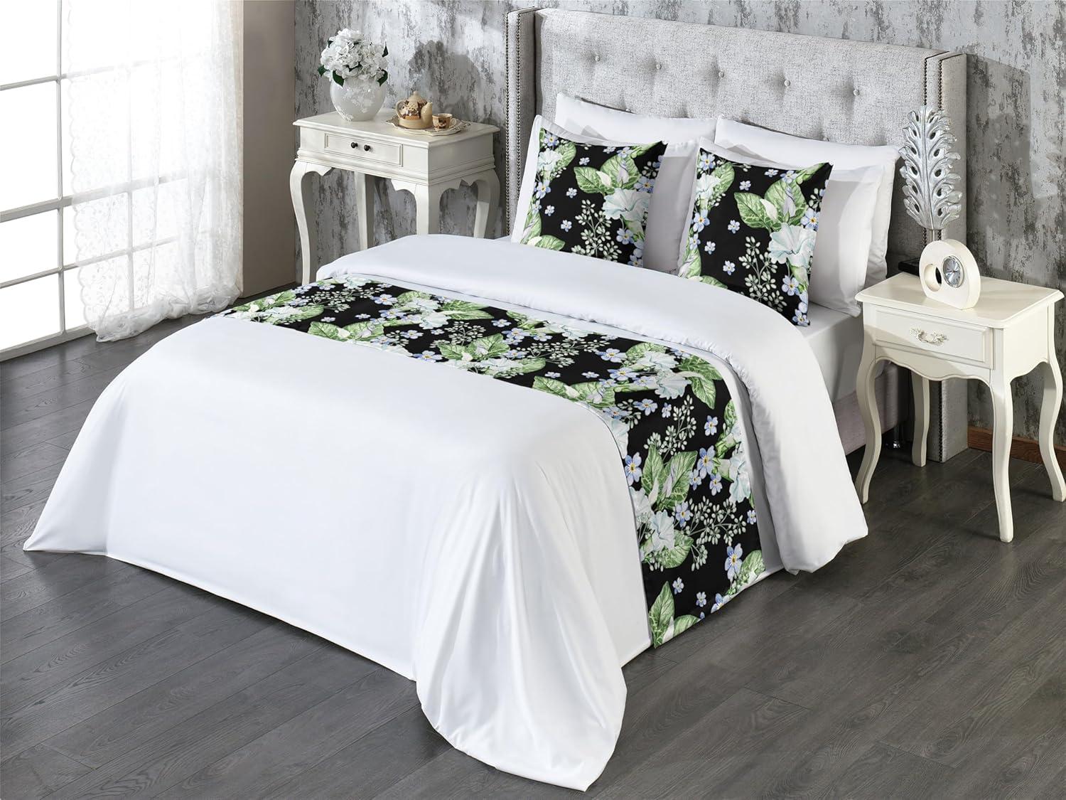 imageAmbesonne Christmas Floral Bed Runner Set Simple Design Botany Pattern Winter Rabbits Snowflakes Circles Decorative Bedding Scarf and a Pillow Sham for Hotels Homes Twin Dark Sea Green WhiteOlive Green Ceil Blue