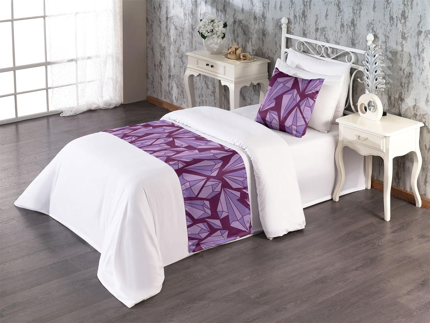 imageAmbesonne Christmas Floral Bed Runner Set Simple Design Botany Pattern Winter Rabbits Snowflakes Circles Decorative Bedding Scarf and a Pillow Sham for Hotels Homes Twin Dark Sea Green WhiteLavender Lilac and Plum