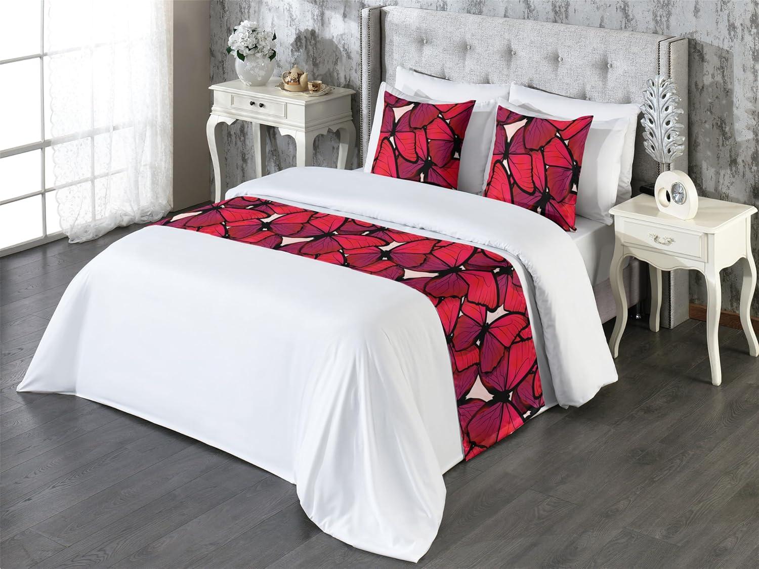 imageAmbesonne Christmas Floral Bed Runner Set Simple Design Botany Pattern Winter Rabbits Snowflakes Circles Decorative Bedding Scarf and a Pillow Sham for Hotels Homes Twin Dark Sea Green WhiteDark Coral Blue Violet