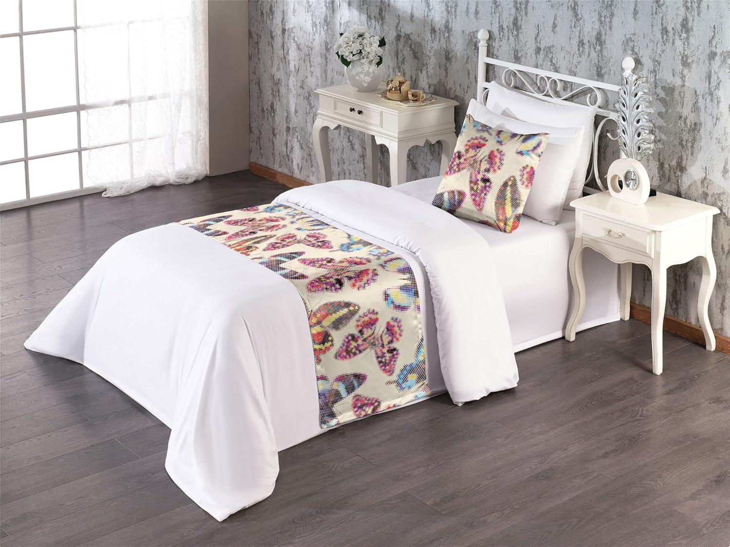 imageAmbesonne Christmas Floral Bed Runner Set Simple Design Botany Pattern Winter Rabbits Snowflakes Circles Decorative Bedding Scarf and a Pillow Sham for Hotels Homes Twin Dark Sea Green WhiteEggshell Multicolor
