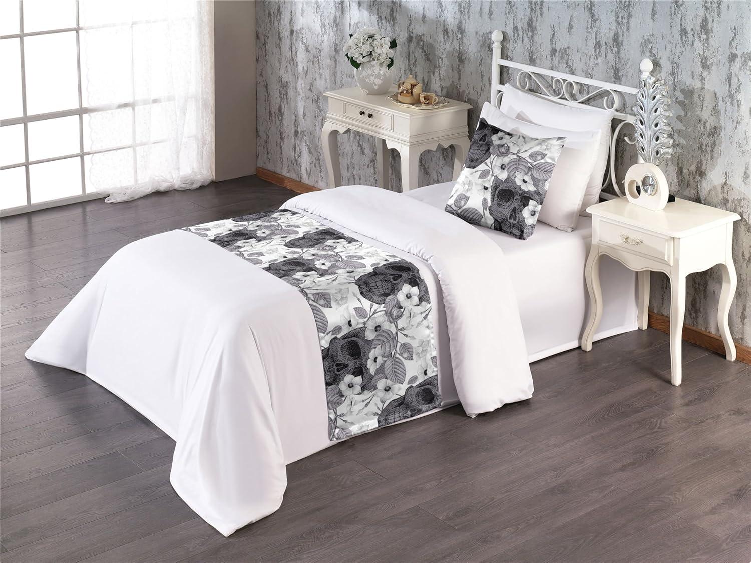 imageAmbesonne Christmas Floral Bed Runner Set Simple Design Botany Pattern Winter Rabbits Snowflakes Circles Decorative Bedding Scarf and a Pillow Sham for Hotels Homes Twin Dark Sea Green WhiteDark Grey White