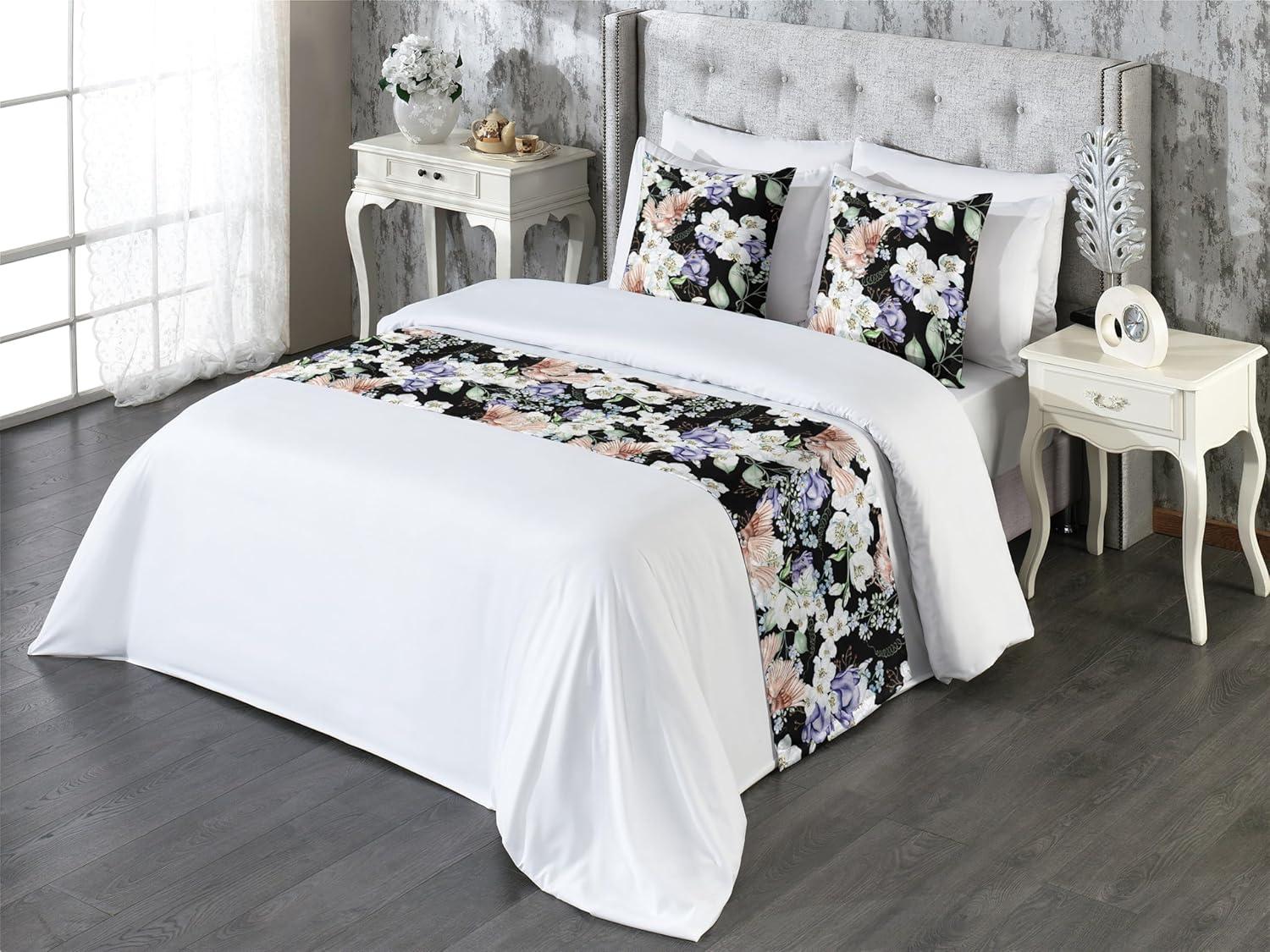 imageAmbesonne Christmas Floral Bed Runner Set Simple Design Botany Pattern Winter Rabbits Snowflakes Circles Decorative Bedding Scarf and a Pillow Sham for Hotels Homes Twin Dark Sea Green WhiteLavender Blue Multicolor