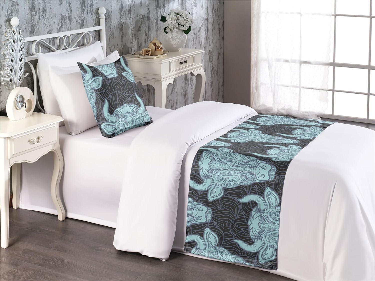 imageAmbesonne Christmas Floral Bed Runner Set Simple Design Botany Pattern Winter Rabbits Snowflakes Circles Decorative Bedding Scarf and a Pillow Sham for Hotels Homes Twin Dark Sea Green WhitePale Seafoam Dark Indigo